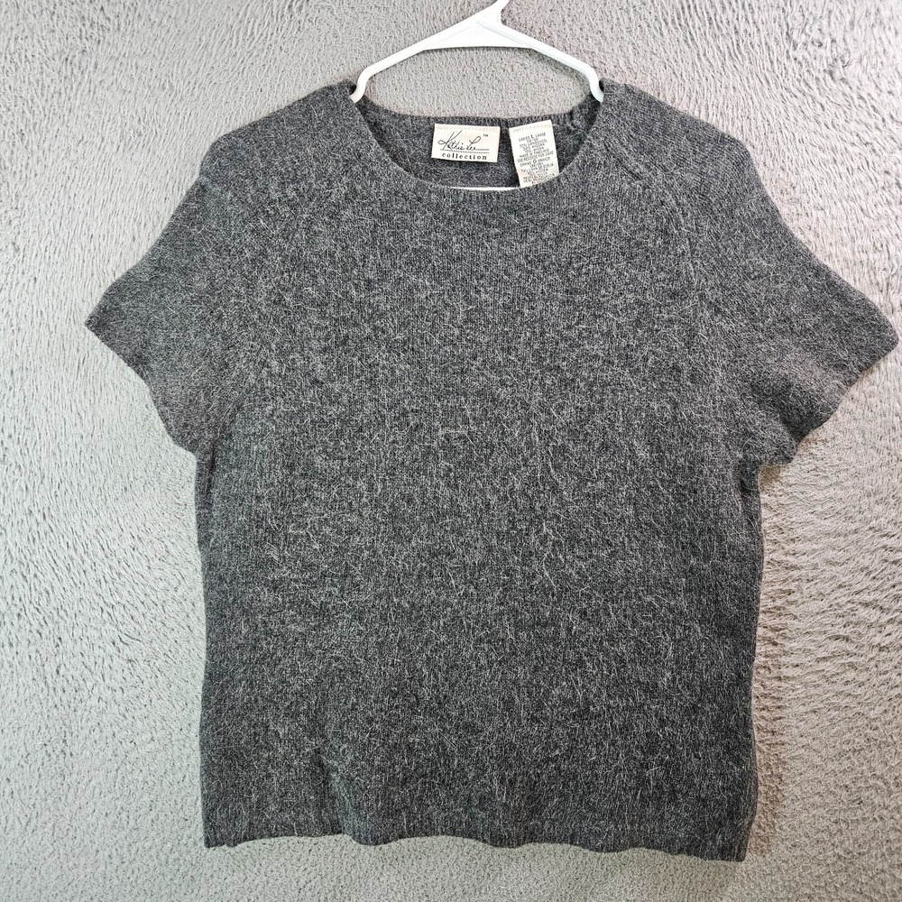 VTG Kathie Lee Lambswool Top Women Large Angola Short Sleeve Gray